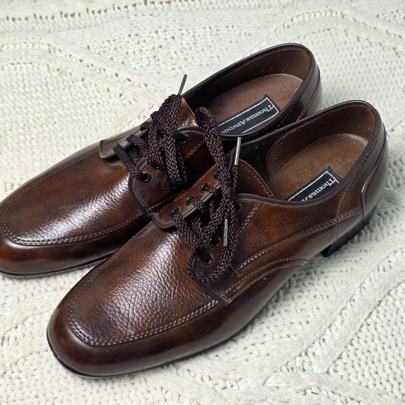 Vintage Thomas Atwood Mens Dress Shoes Brown Pebbled Leather Oxford 9.5 Pristine